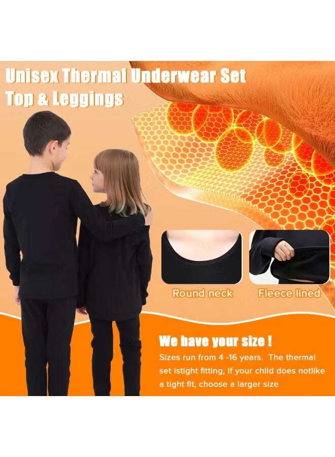 AGREON Children's Thermal Underwear, Thermal Underwear Set for Boys and Girls for 4-16 Years Kids（Black） - Image 4